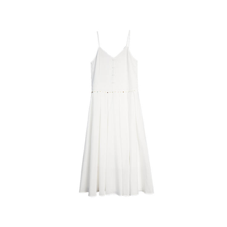 ELLE Sleeveless Dresses Women's White V Neck Thin Mid Length
