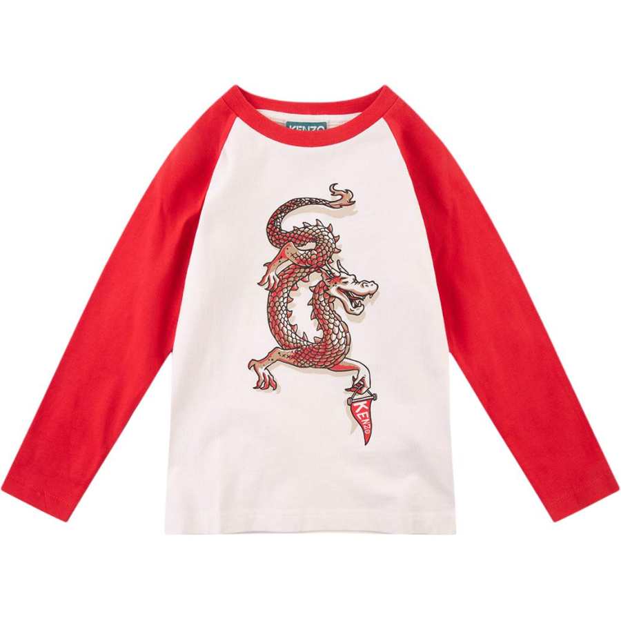 KENZO T Shirt Kids' Apparel Year Of The Dragon' Cotton T Shirt Cream Kids'