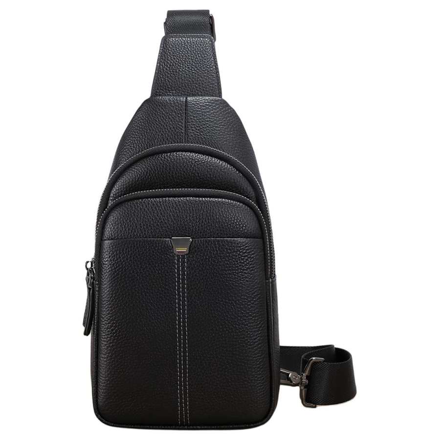 LAORENTOU Top Grain Cow Leather One Shoulder Crossbody Sling Bag Men's Black
