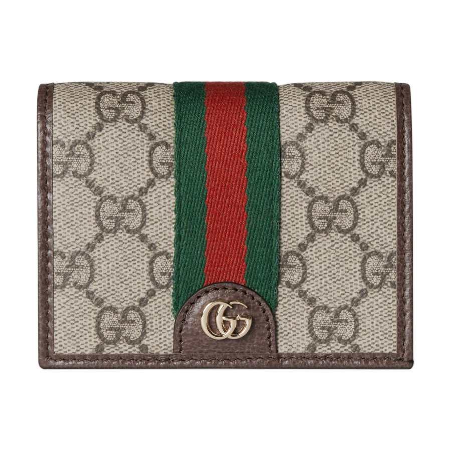 GUCCI Ophidia Leather Finish Wallet Small Women's Beige & Brown