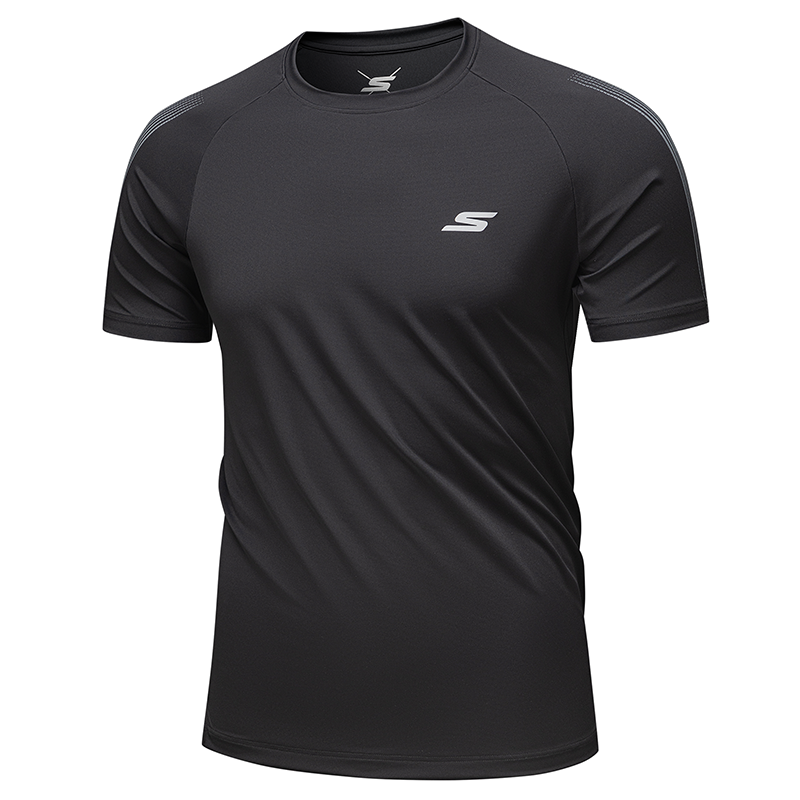 Skechers T Shirts Unisex Carbon Black 0018 Crew Neck Thin Straight Fit