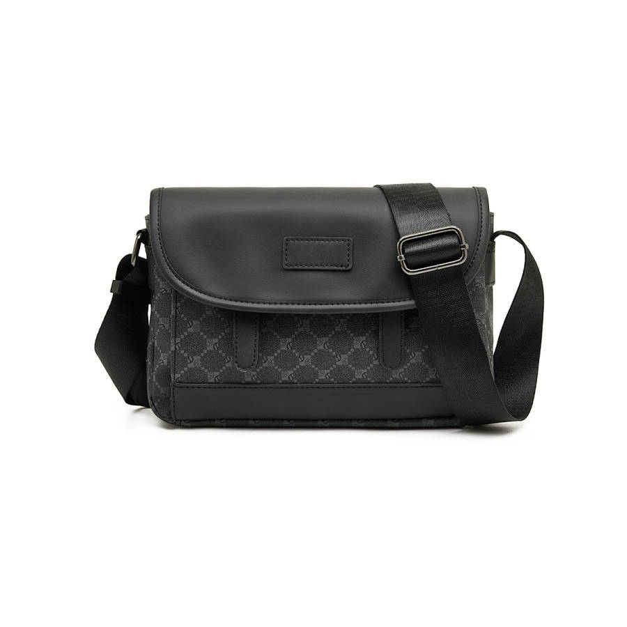 LAORENTOU Synthetic Leather Crossbody Bag, Shoulder Bag Regular Men's Black