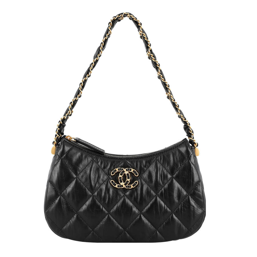 CHANEL Cow Leather Material Gold Metal Shoulder Bag, Hobo Bag, Handbag, Shoulder Bag Women's Black