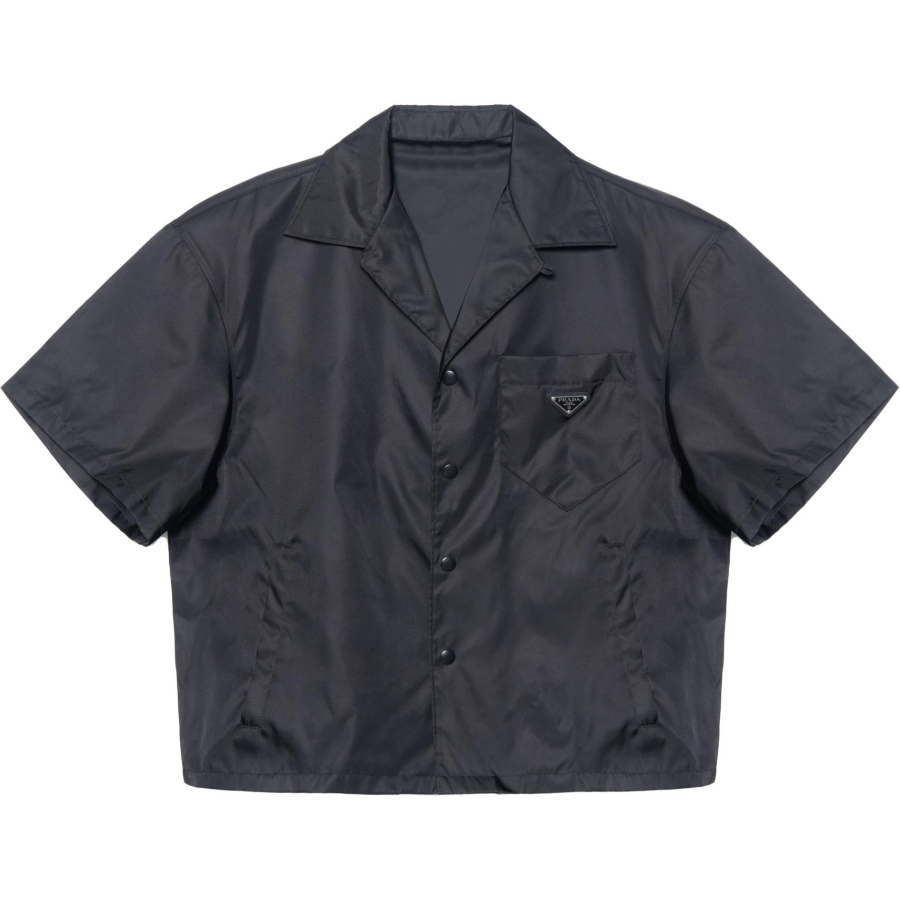 PRADA PRADA Re Nylon Short Sleeve Cropped Bowling Shirt