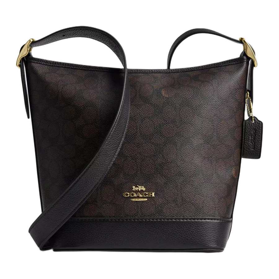 COACH CANVAS Signature Coated Canvas With Refined Litchi Grain Leather Shoulder Bag Small Women's Black