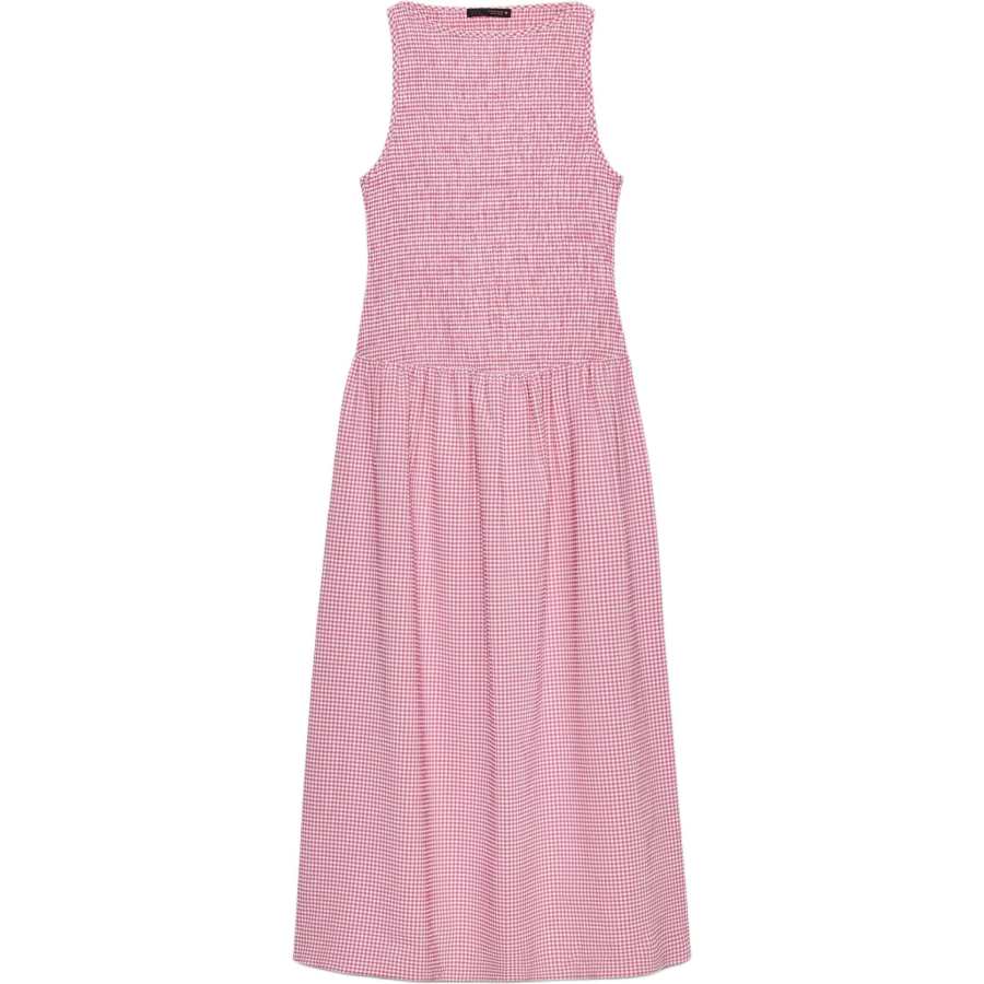 ZARA Sleeveless Dresses Women's Pink/White Crew Neck Moderate Mid Length
