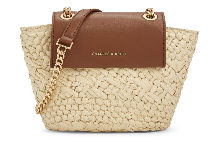 CHARLES&KEITH Synthetic Material Crossbody Bag, Shoulder Bag Regular Women's Natural Raffia Beige/Brown
