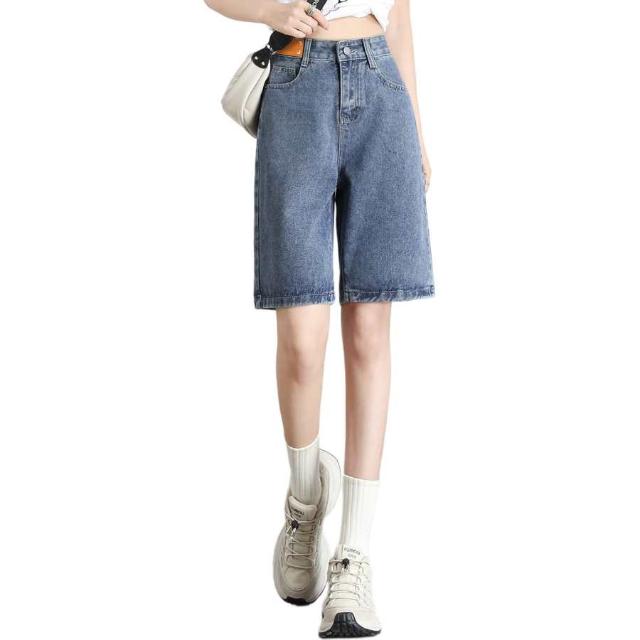 BALENO Denim Shorts Women's Vintage Thin Straight Fit Pants