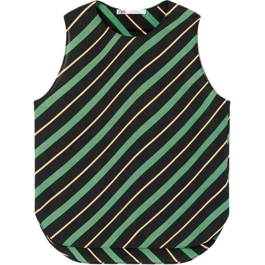 ZARA Tank Tops Men's Black/Green Crew Neck Moderate Other