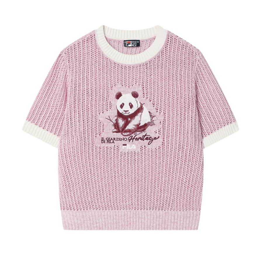 FILA Heritage T Shirts Women's Snow White Purple VT Crew Neck Moderate