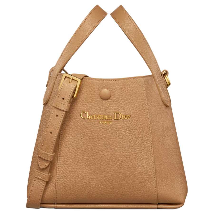 DIOR Cow Leather Bucket Bag, One Shoulder Handbag Small Women's Light Gold