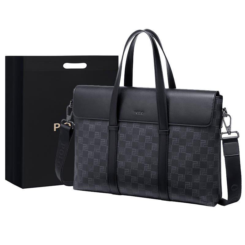 POLO PVC Synthetic Leather Briefcase Large Men's Black/Gray