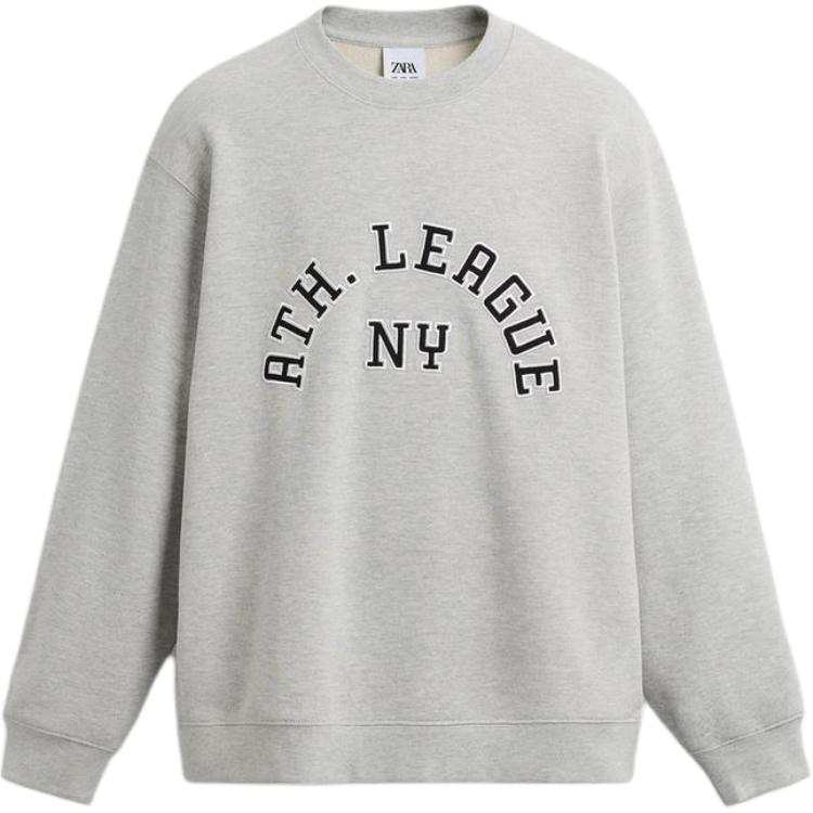 ZARA Sweatshirts Men's Zebra Print Gray Crew Neck Moderate
