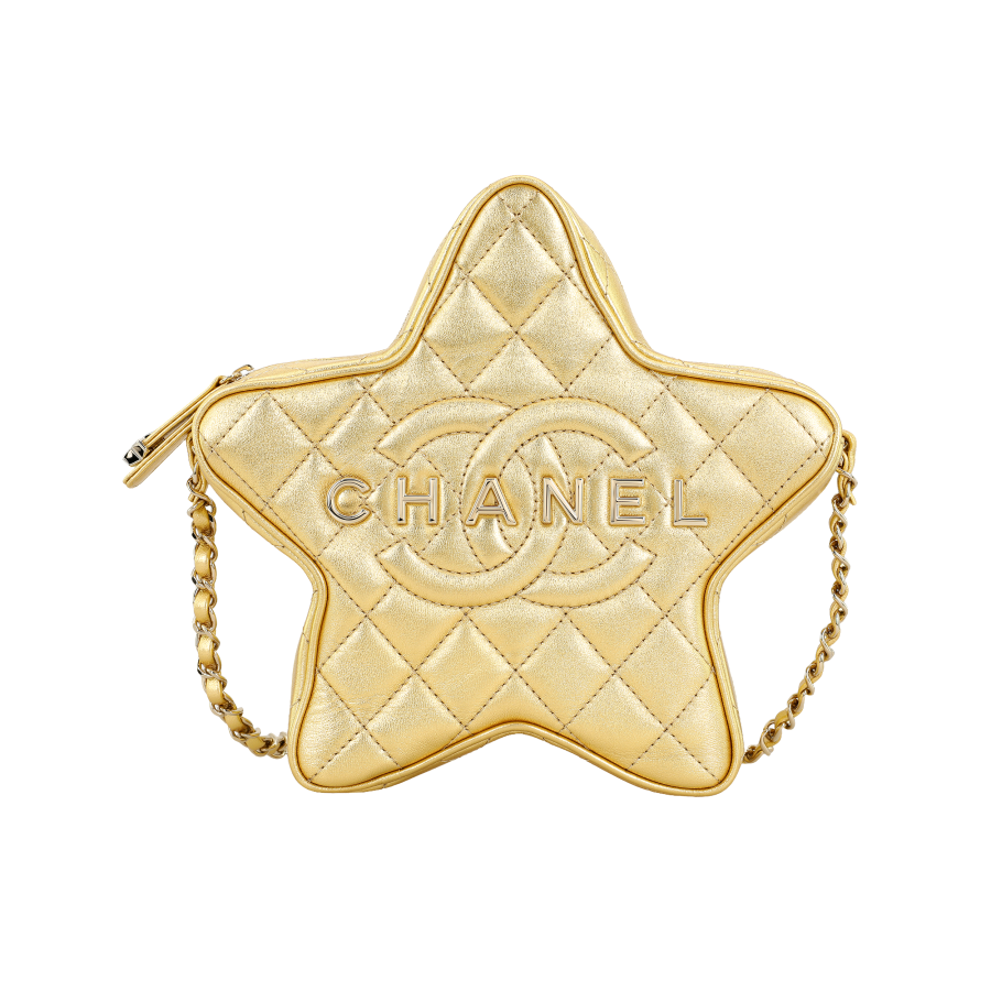 CHANEL Sheepskin One Shoulder Crossbody Clutch Women's Gold