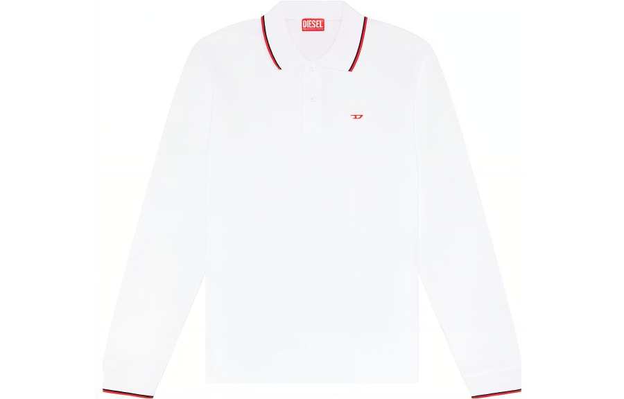 DIESEL Polo Shirts Men's White Polo Collar Moderate Straight Fit