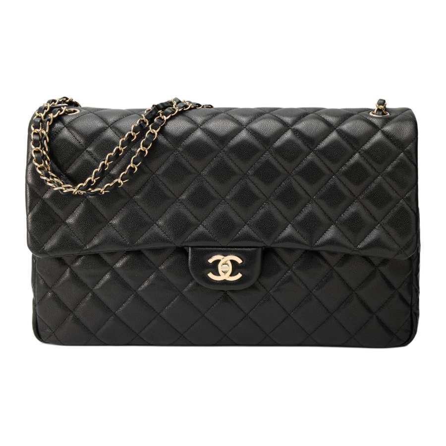 CHANEL Grain Embossed Litchi Grain Calfskin Handbag, Shoulder Bag, Crossbody Bag Extra Large Women's Black
