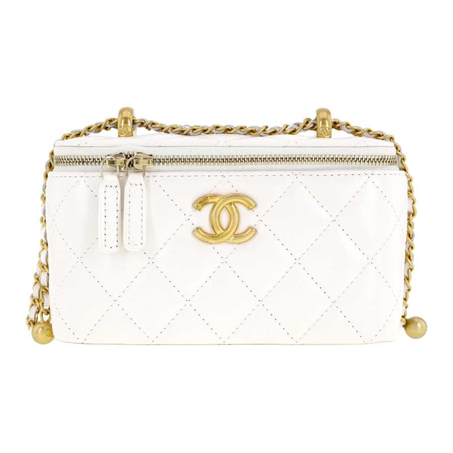 CHANEL Cow Leather Material Gold Metal Shoulder Bag, Crossbody Bag Women's White