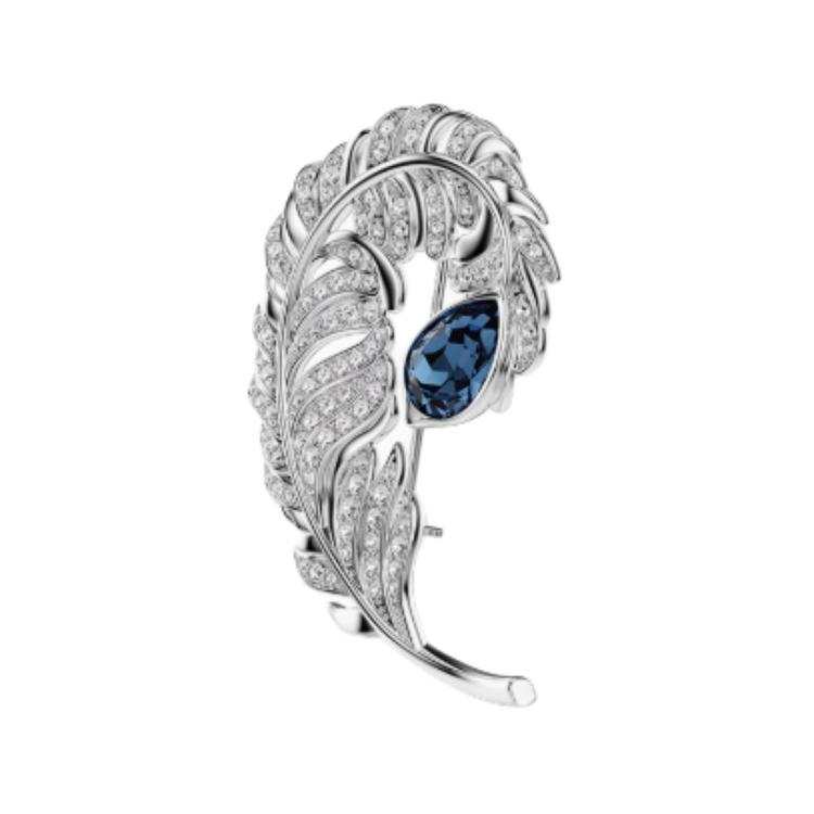Swarovski Faux Crystal, Rhodium Plated Brooches Unisex Silver