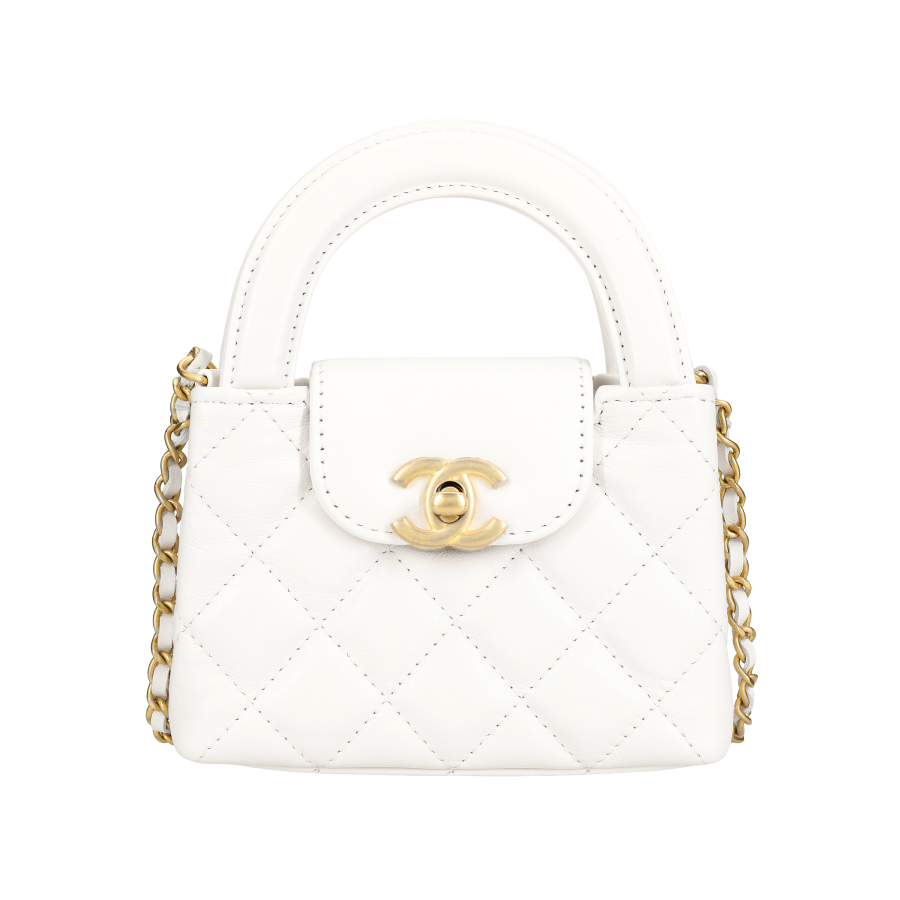 CHANEL Cow Leather Material Gold Metal Clutch, One Shoulder Handbag Mini Women's White