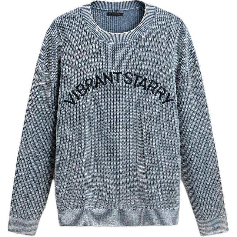 ZARA Knitwear Men's Blue Crew Neck Moderate