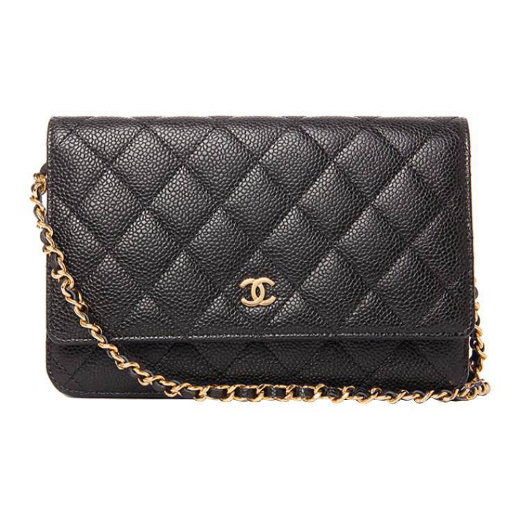 CHANEL WOC Litchi Grain Cow Leather Crossbody Bag, Shoulder Bag Women's Black