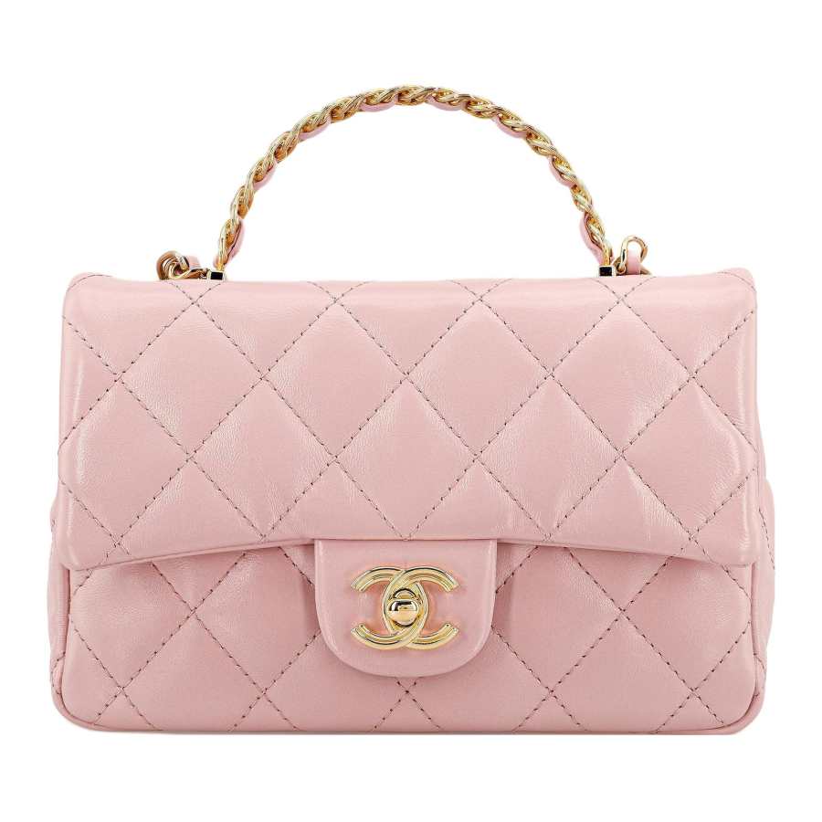 CHANEL Sheepskin Material Gold Metal Handbag Small Women's Light Pink