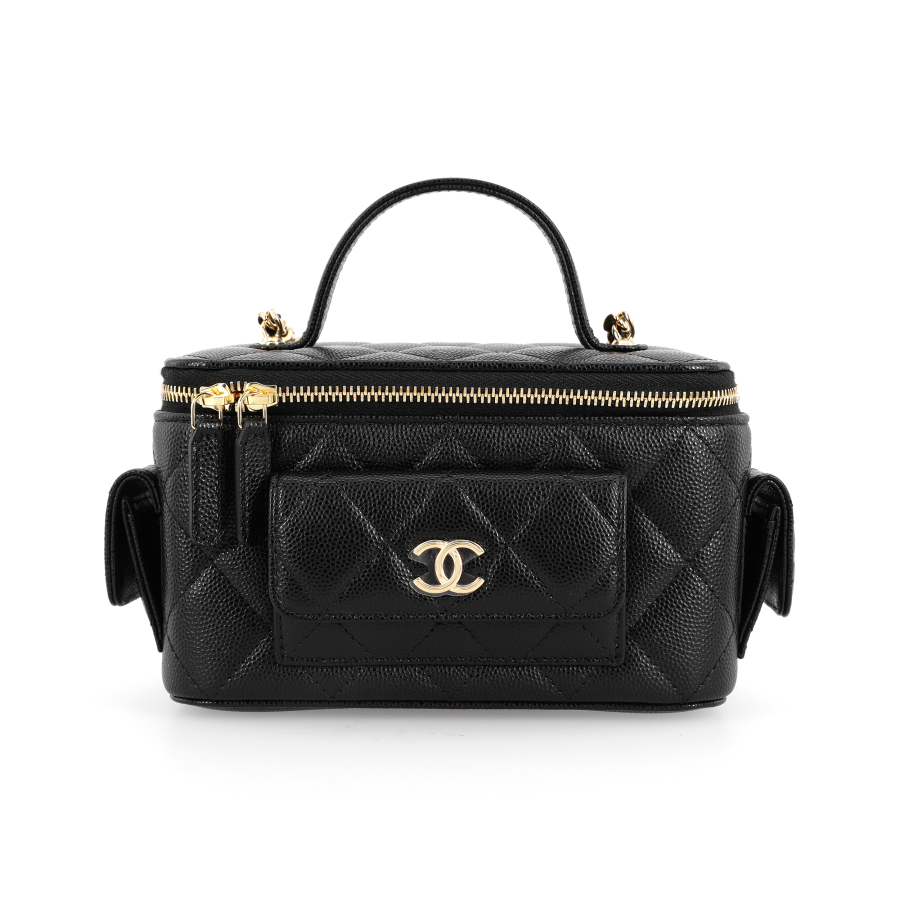 CHANEL Grain Cow Leather Material Gold Metal Box Bag, Crossbody Handbag Women's Black