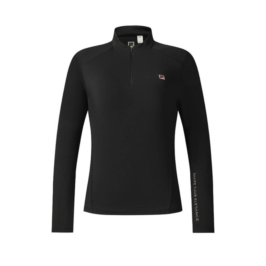 FILA Fitness Knitwear Women's Pitch Black Stand Collar Moderate