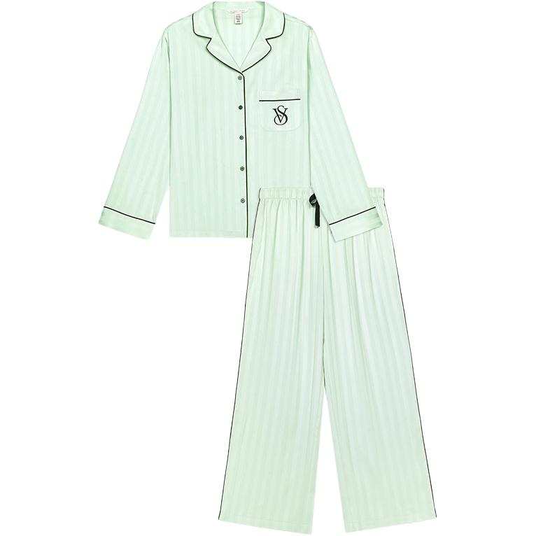 Victoria's Secret Pajama Set Lightweight Smooth And Sleek Shiny Satin Women's Light Jadeite Green