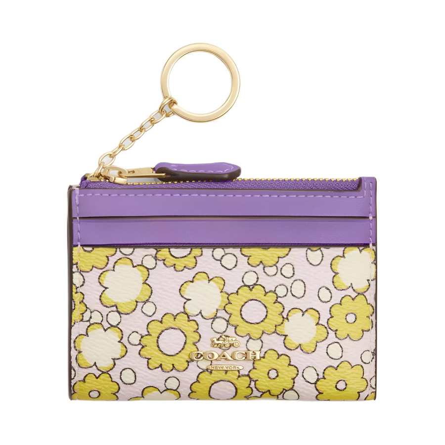 COACH Skinny Id Case Coated Canvas Card Holder Mini Women's Purple & Yellow