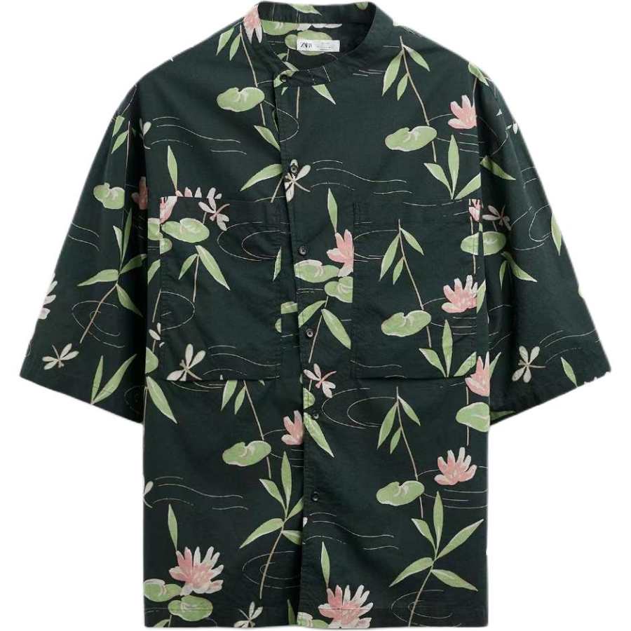 ZARA Shirts Men's Green Crew Neck Moderate