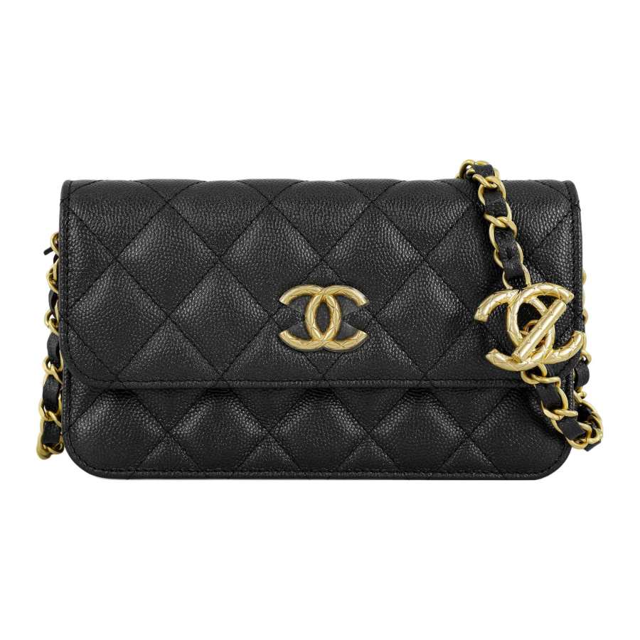 CHANEL Grain Calfskin Shoulder Bag, Crossbody Bag Women's Black