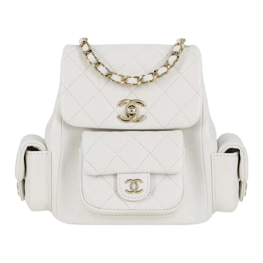 CHANEL Duma Grain Cow Leather Material Gold Metal Backpack Unisex White