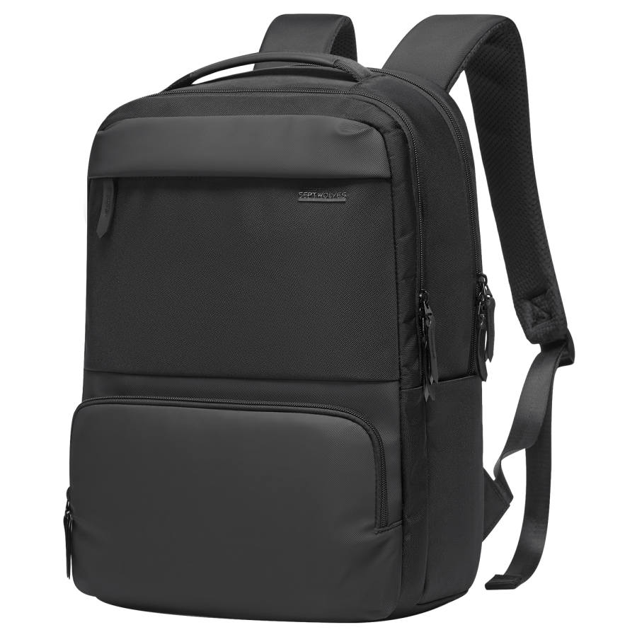 SEPTWOLVES SEPTWOLVES Fabric, Synthetic Leather Backpack QPL Unisex Black