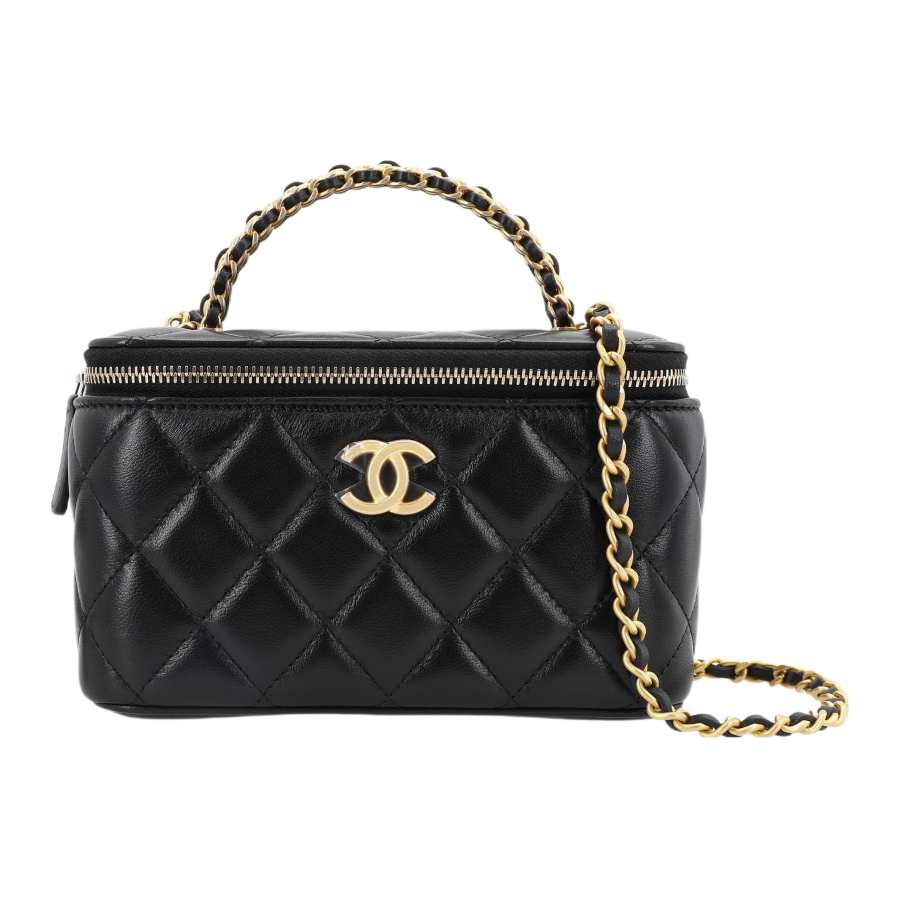 CHANEL Sheepskin Material Vintage Gold Chain Shoulder Bag, Crossbody Bag, Handbag Women's Black