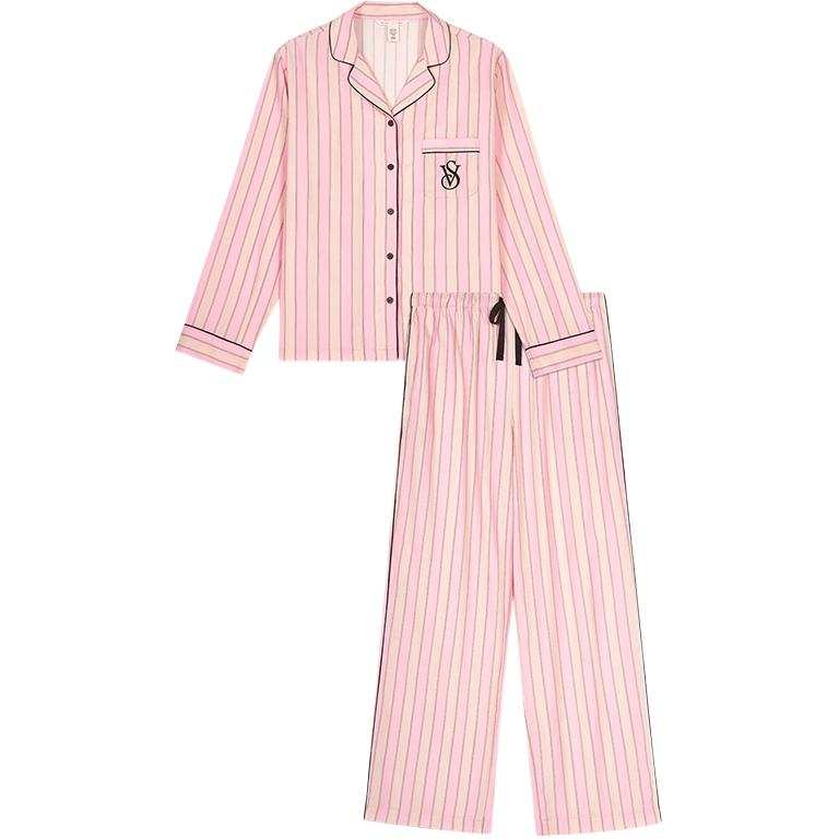 Victoria's Secret Pajama Set Dense Texture Lightweight Smooth And Sleek Women's Orange Pink Stripes