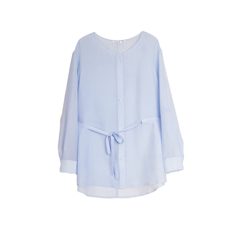 ELLE Shirts Women's Blue Crew Neck Thin Shirt