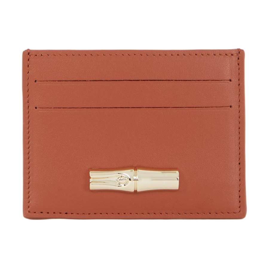 LONGCHAMP Le Roseau Cow Leather Card Holder Women's Red Brown