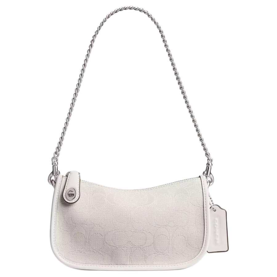 COACH Swinger Jacquard Shoulder Bag Small Women's Silver & Cloud & Chalk