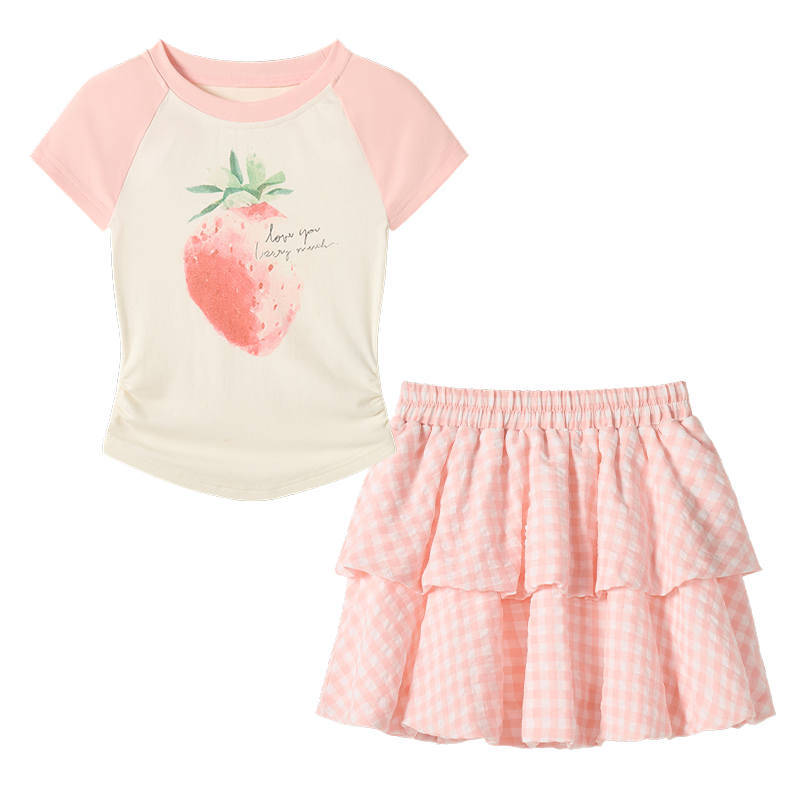 FABRIC PIG Two Piece Skirt Sets Women's Crew Neck Moderate Short
