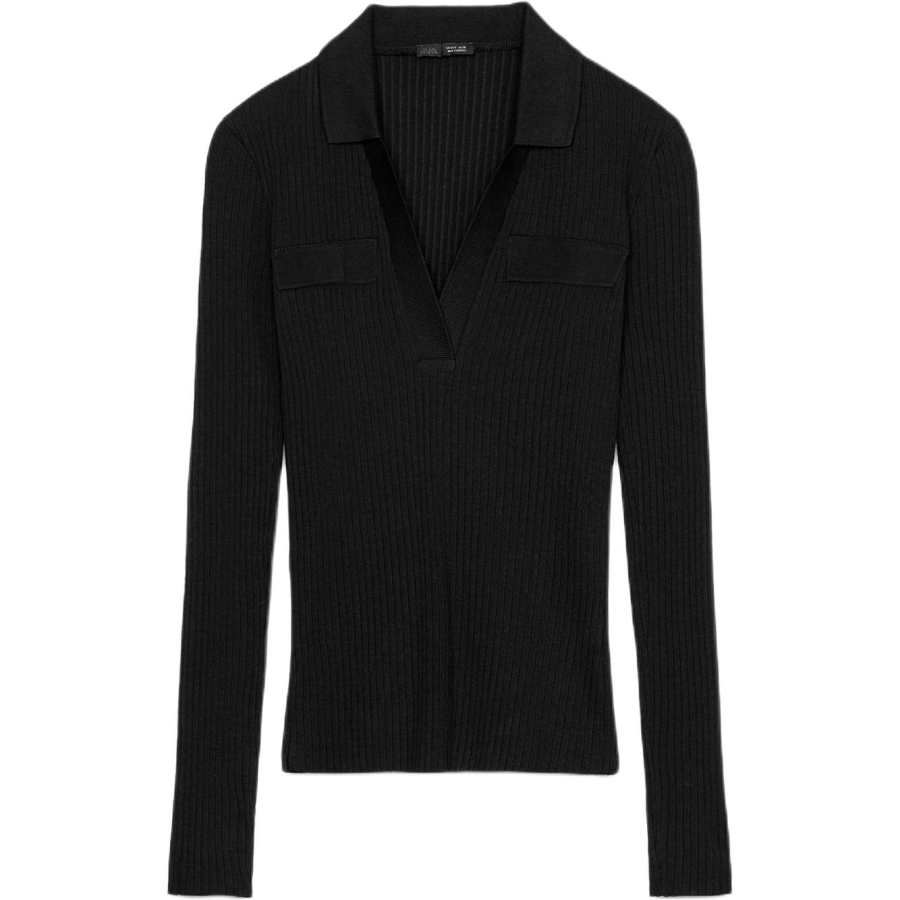ZARA T Shirts Women's Black Polo Collar Moderate