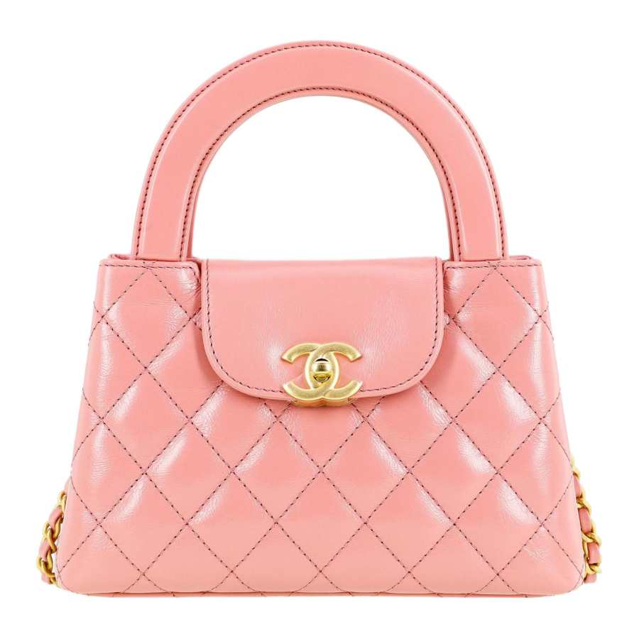 CHANEL Cow Leather Material Gold Metal Handbag Mini Women's Coral Red