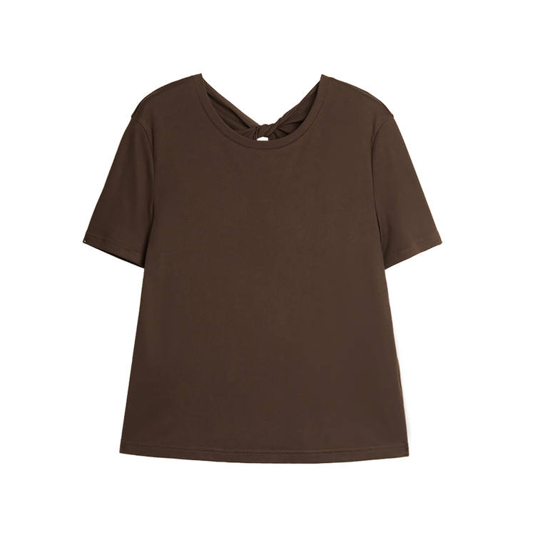 ELLE T Shirts Women's Coffee Crew Neck Thin Straight Fit