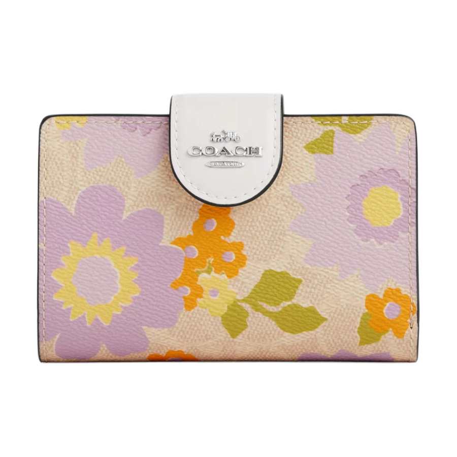 COACH Corner Zip Coated Canvas Wallet Women's Khaki & Purple