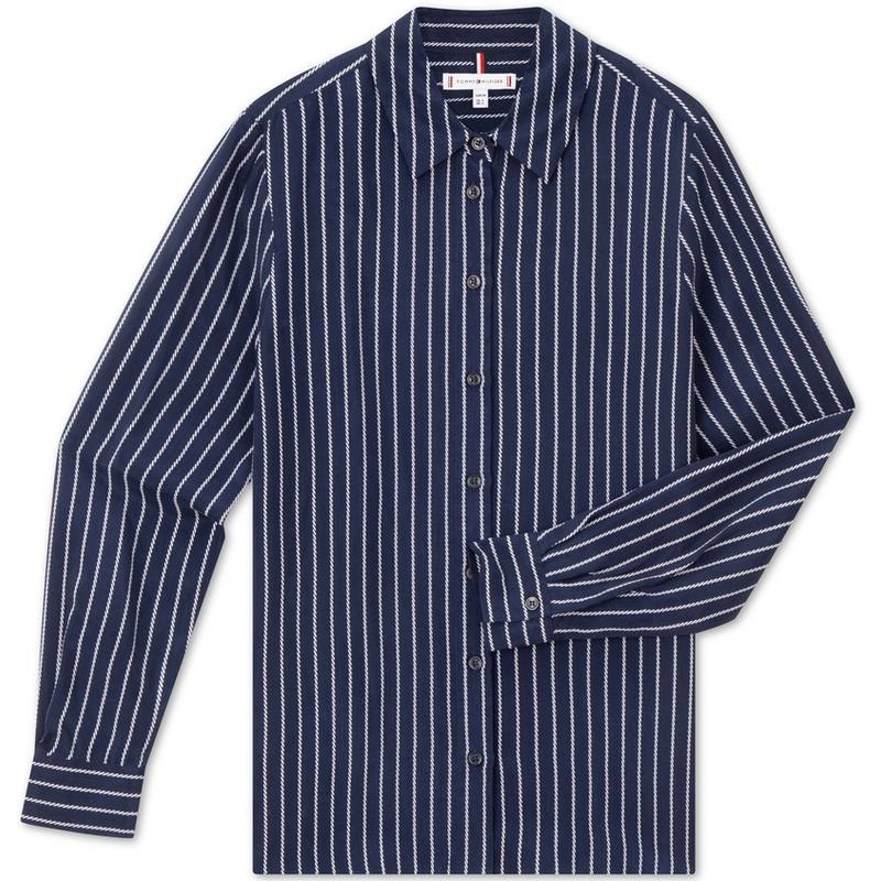 Tommy Hilfiger Shirts Women's Dark Blue Stripes 0YE Lapel Moderate