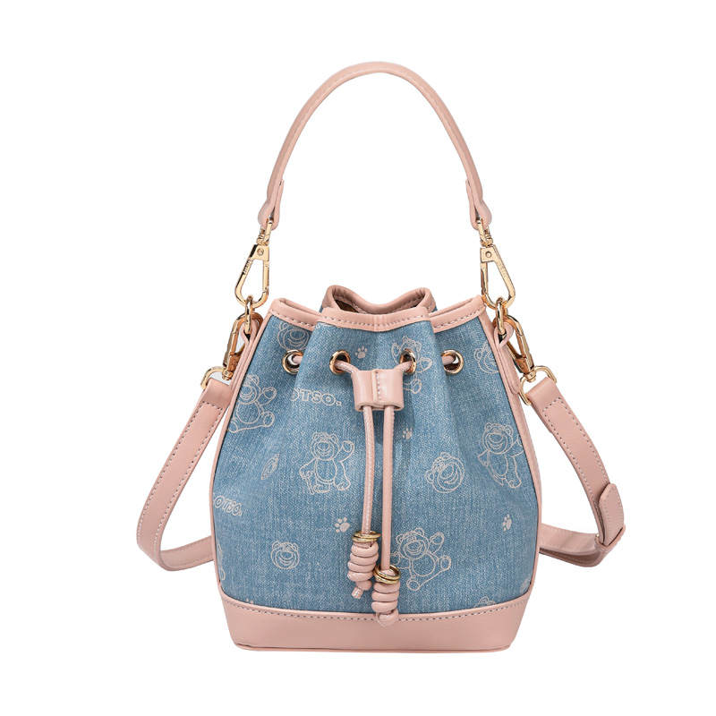 Disney Lotso PVC Bucket Bag, Crossbody, One Shoulder Handbag Women's Pink/Denim Blue
