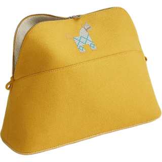 HERMES Bolide Wool Travel Storage Bag Unisex Mustard Yellow