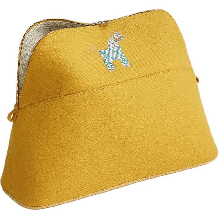 HERMES HERMES Bolide Wool Travel Storage Bag Unisex Mustard Yellow
