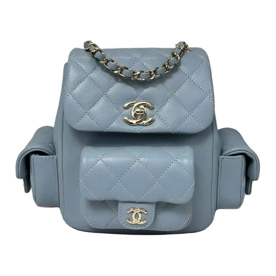 CHANEL Duma Calfskin Backpack Small Women's Gray Blue