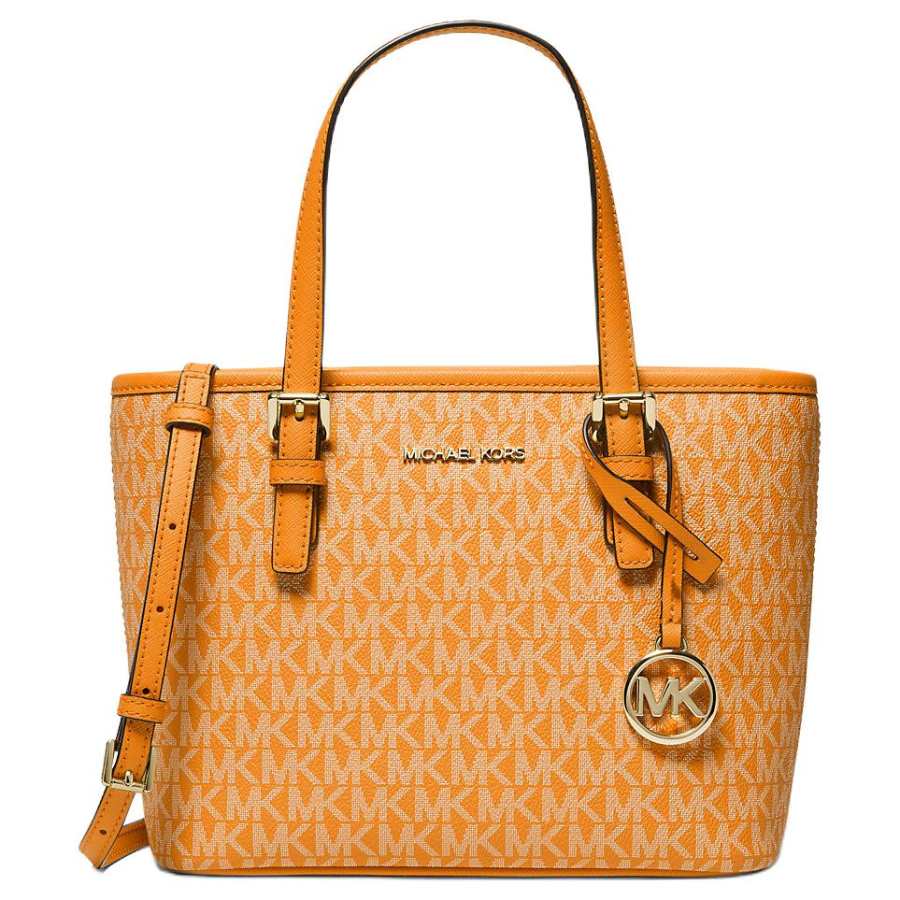 MICHAEL KORS Jet Set Travel Monogram Canvas With Leather Shoulder Bag, Crossbody Bag, Handbag Mini Women's Orange
